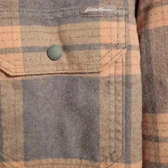 Men's Eddie Bauer Eddie's Favorite Shearling-Lined Flannel Shacket, Size LT - Picture 6 of 8